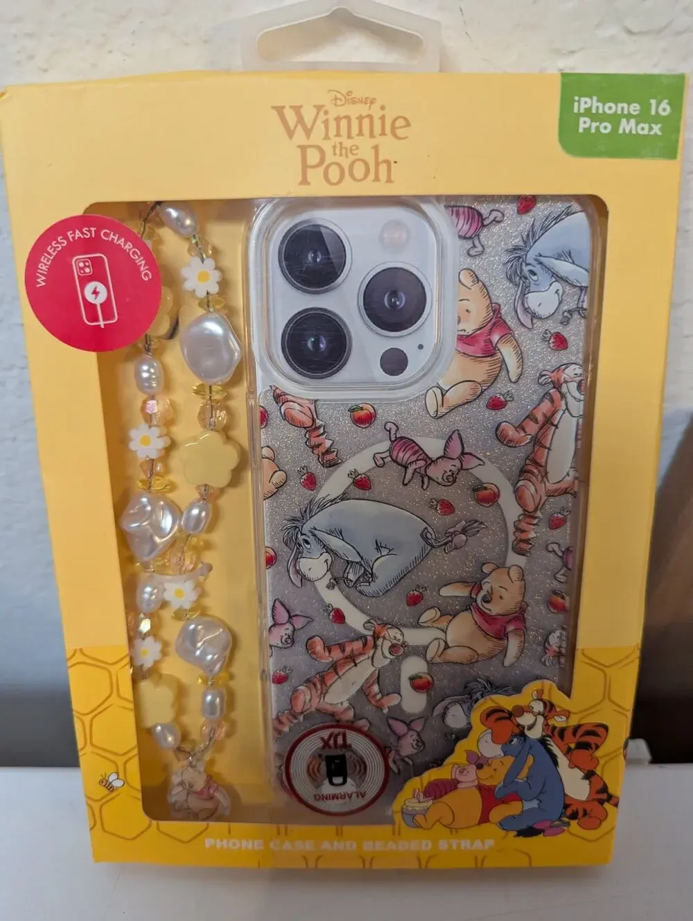 Disney Winnie the Pooh Apple iPhone 16 Pro Max phone case with beaded strap NIB